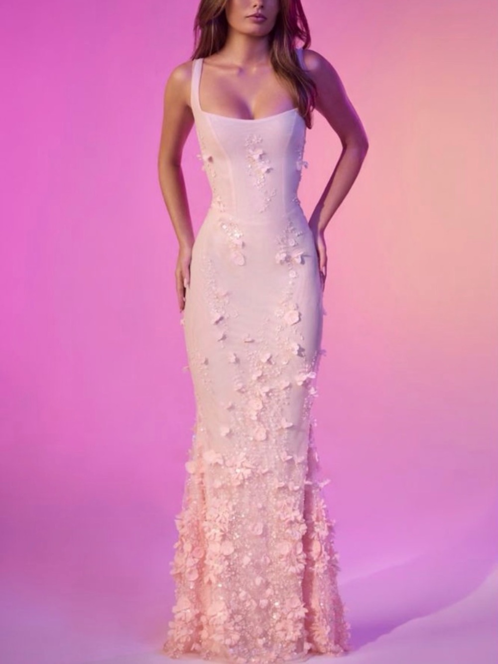 Oh Polly Pink Embellished Maxi Dress